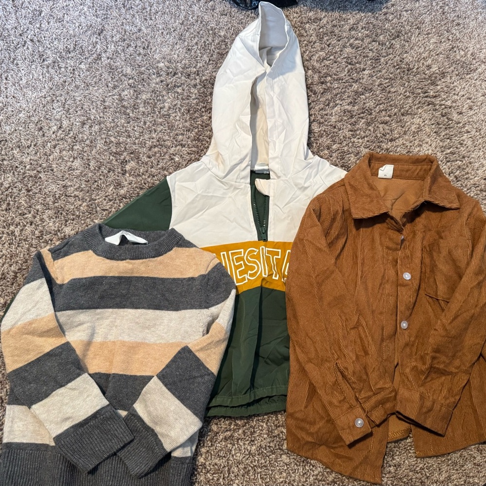 Green and White Windbreaker Jacket and Sweater Bundle